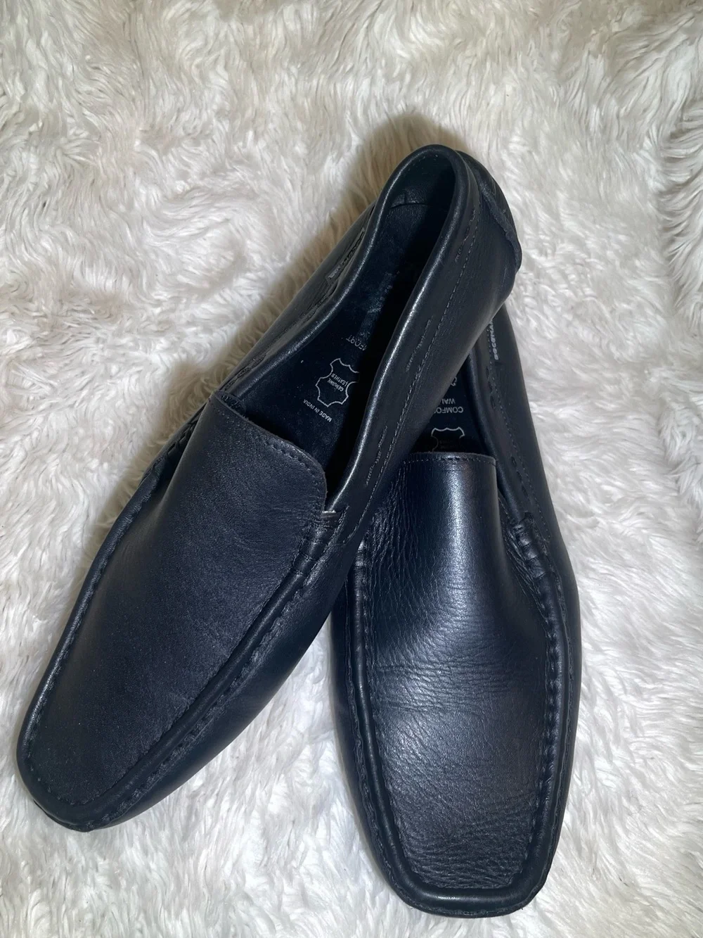 Doc & Mark men’s comfort walk Black Leather Slip-On Moccasin Loafers size 11